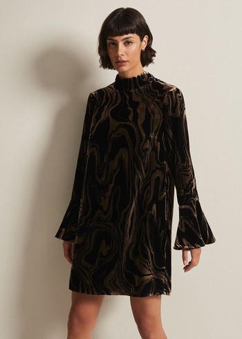 Phase Eight Rayna Velvet Swirl Dress Black Canada | GEOIXN-903